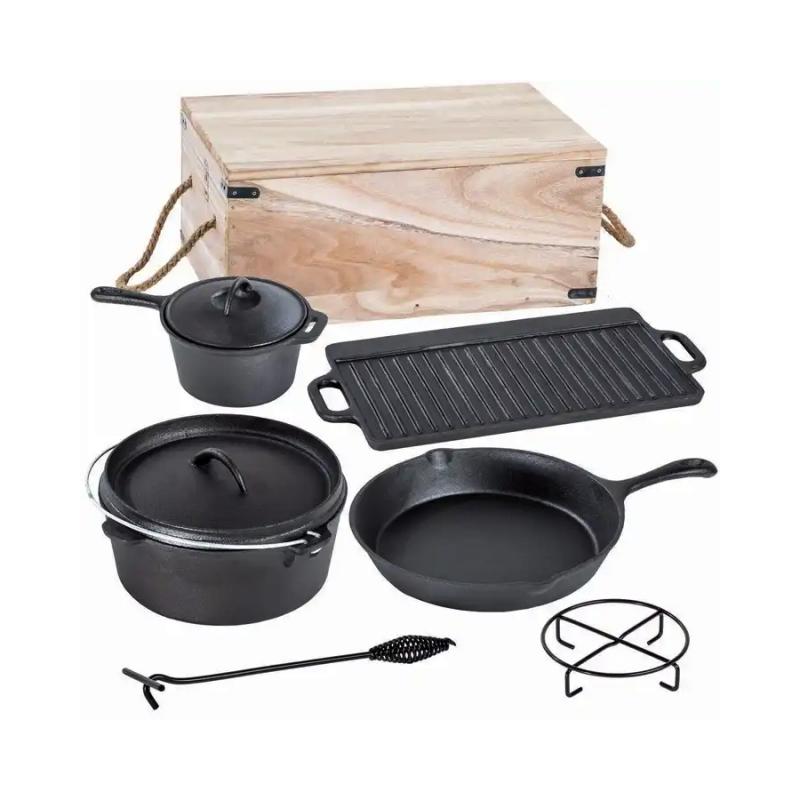Litinový grilovací set 6dílný v dřevěném boxu